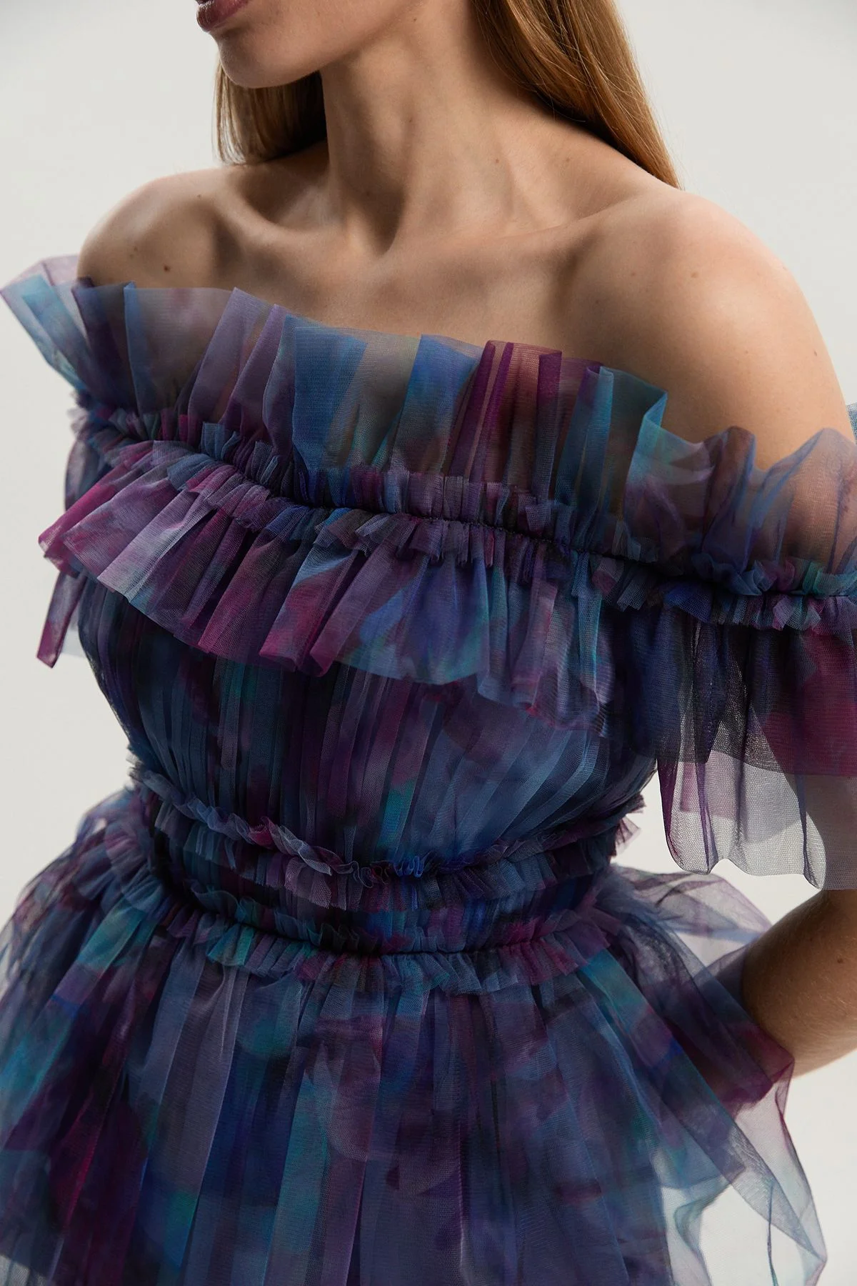 Floral Tulle Layered Off The Shoulder Blouse - 1