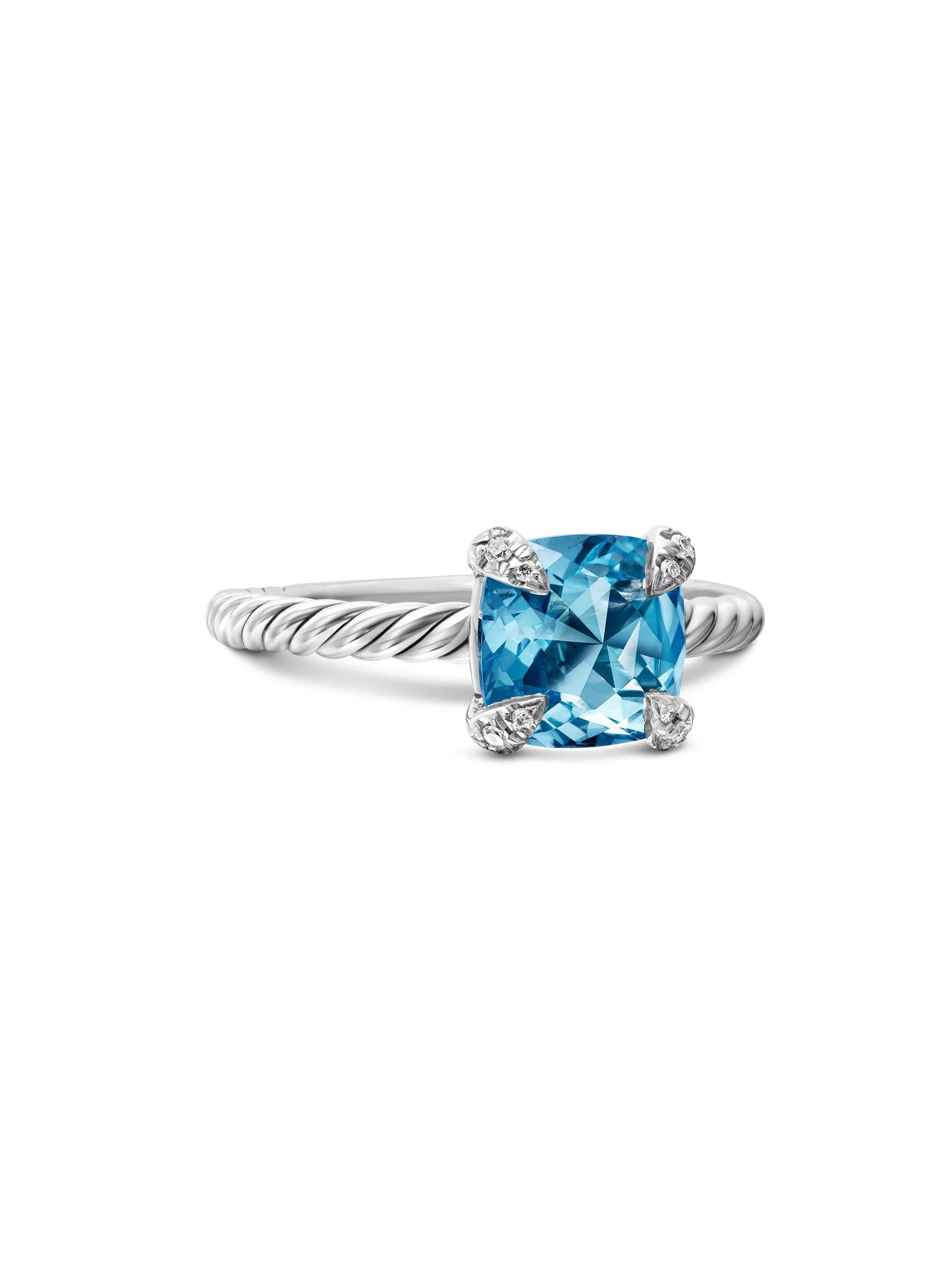 Women's Chatelaine Ring with Pavé Diamonds - Blue Topaz - 1
