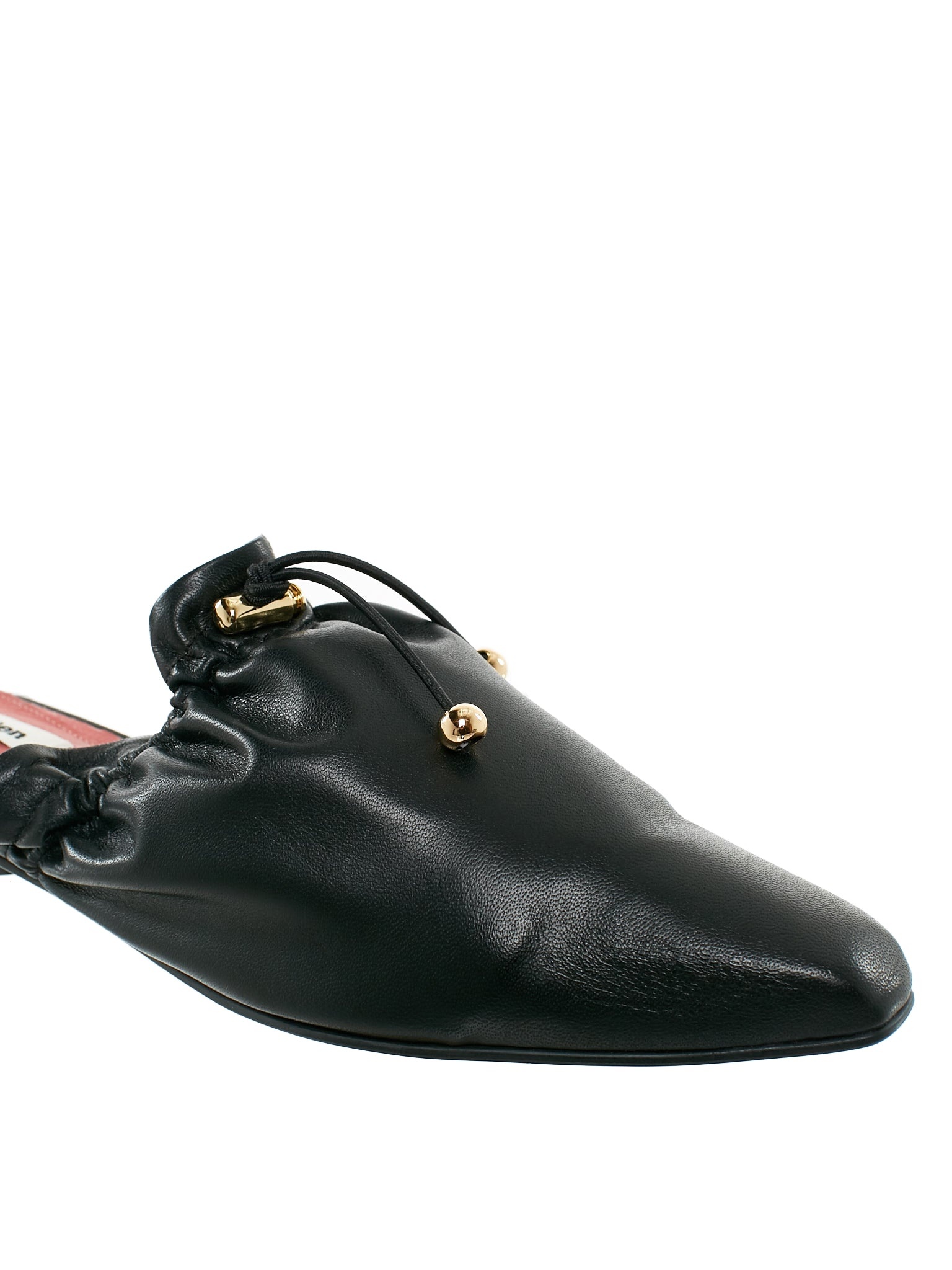Black Baloon Drawstring Leather Slippers - 5