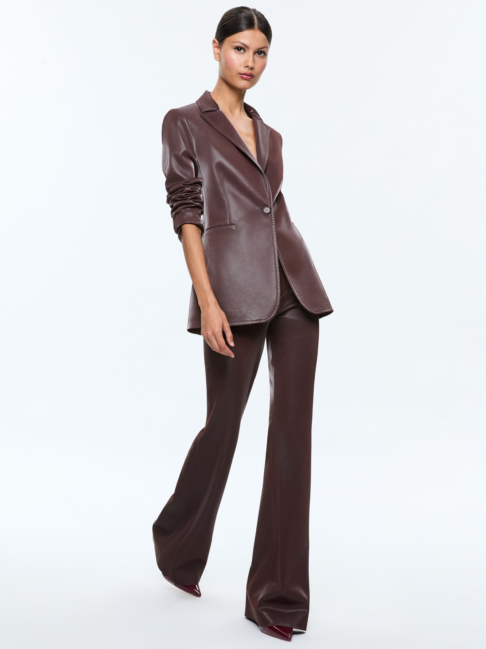 BREANN VEGAN LEATHER LONG FITTED BLAZER - 5