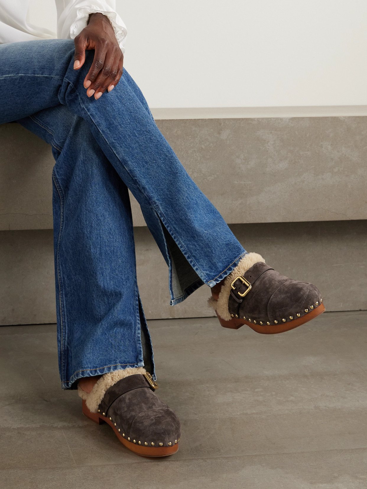 Jeannette Embellished Shearling-lined Suede Clogs - 2