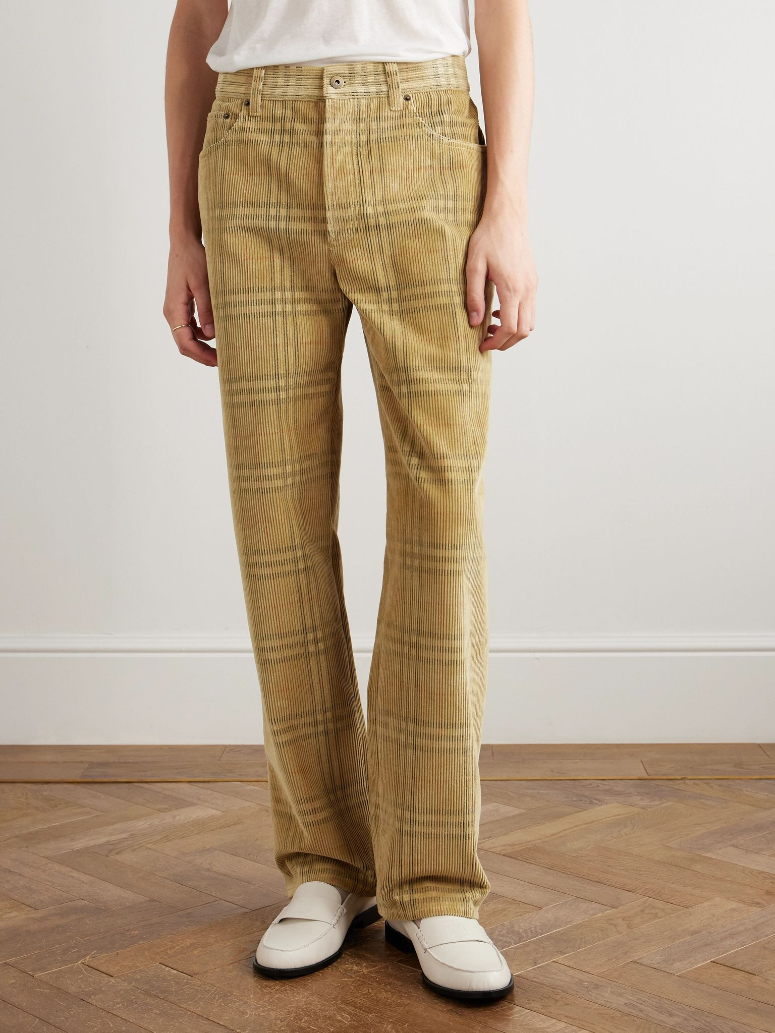 Straight-Leg Checked Cotton-Corduroy Trousers Sand - 3