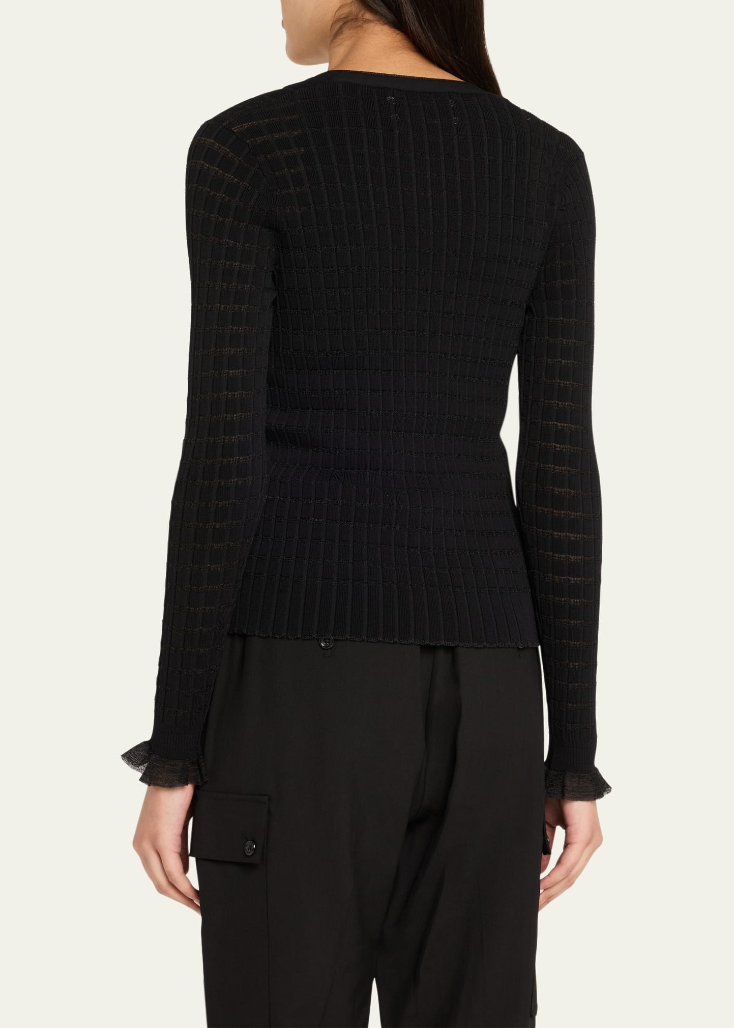 Ruffle-Trim V-Neck Cardigan - 3