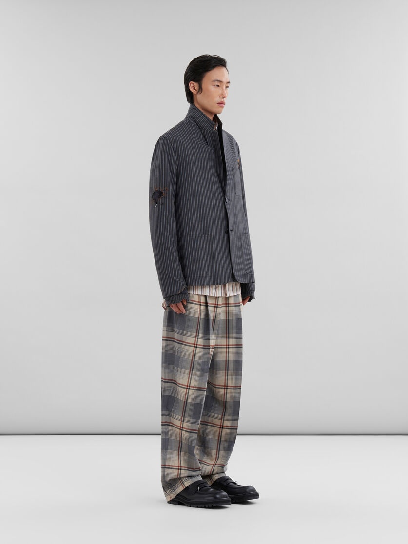 BLACK PINSTRIPE WOOL BLAZER WITH MARNI MENDING PATCHES - 6