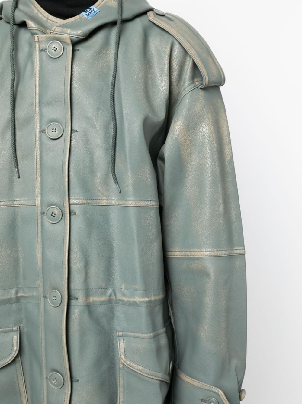 faux-leather hooded coat - 5