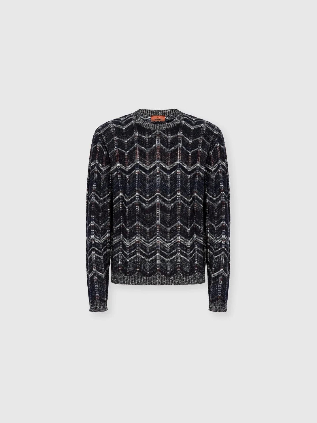 Crew-neck cotton chevron pullover with ribbed trims - 1