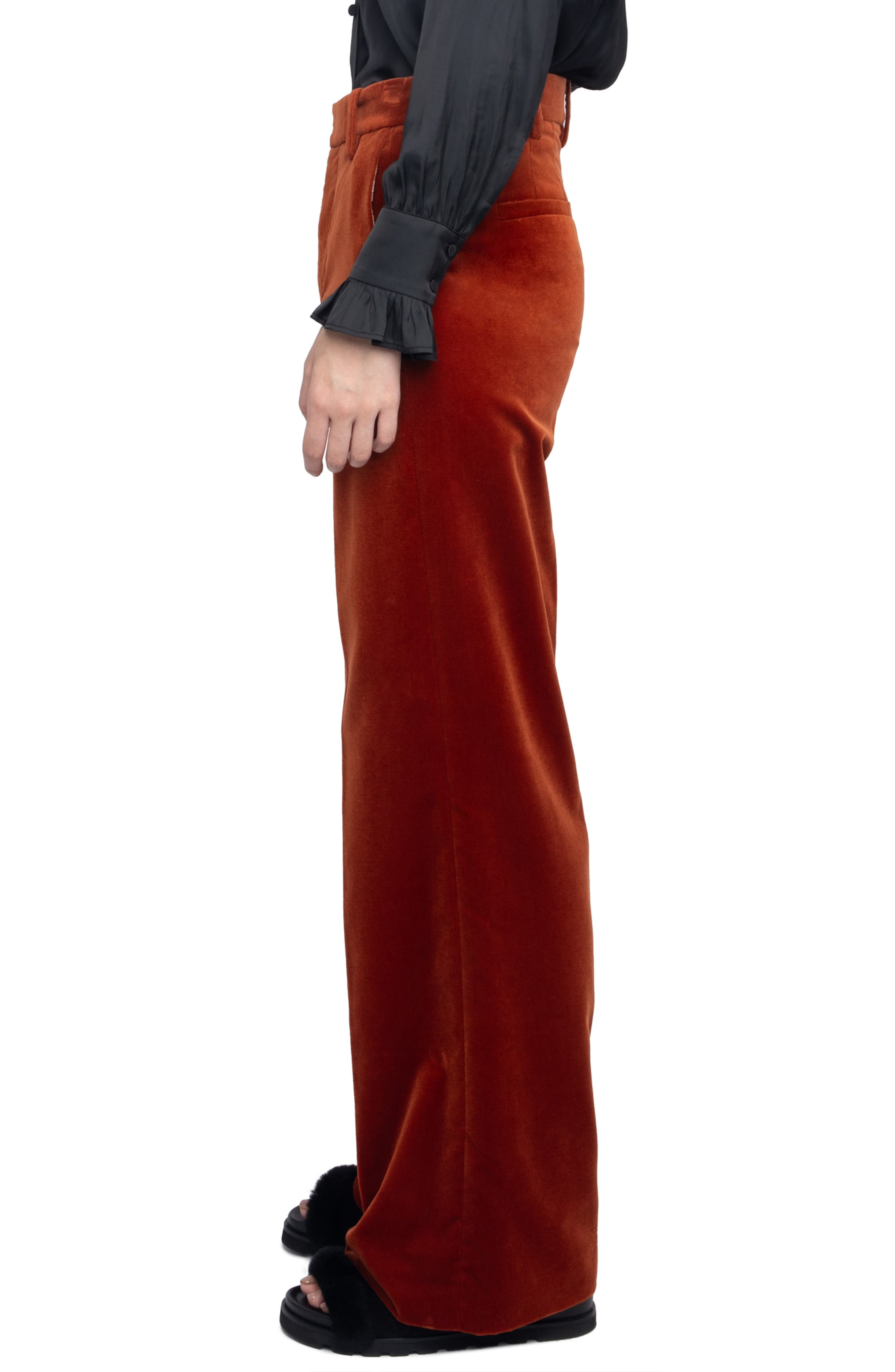 Zadig & Voltaire Panol Flare Velveteen Boot Cut Pants in Burn at Nordstrom - 3