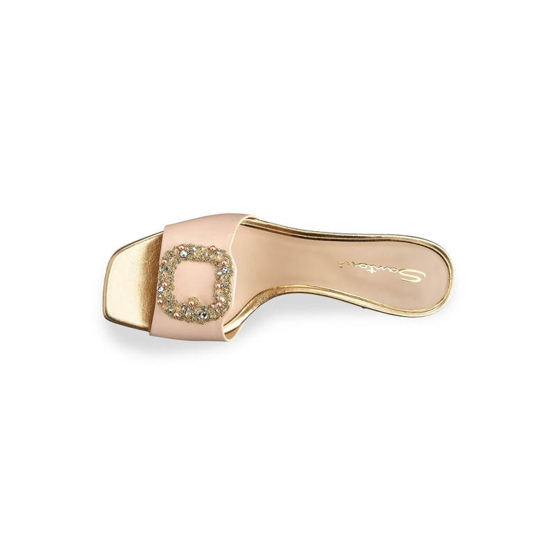 Women's pink and gold leather mid-heel sandal 4