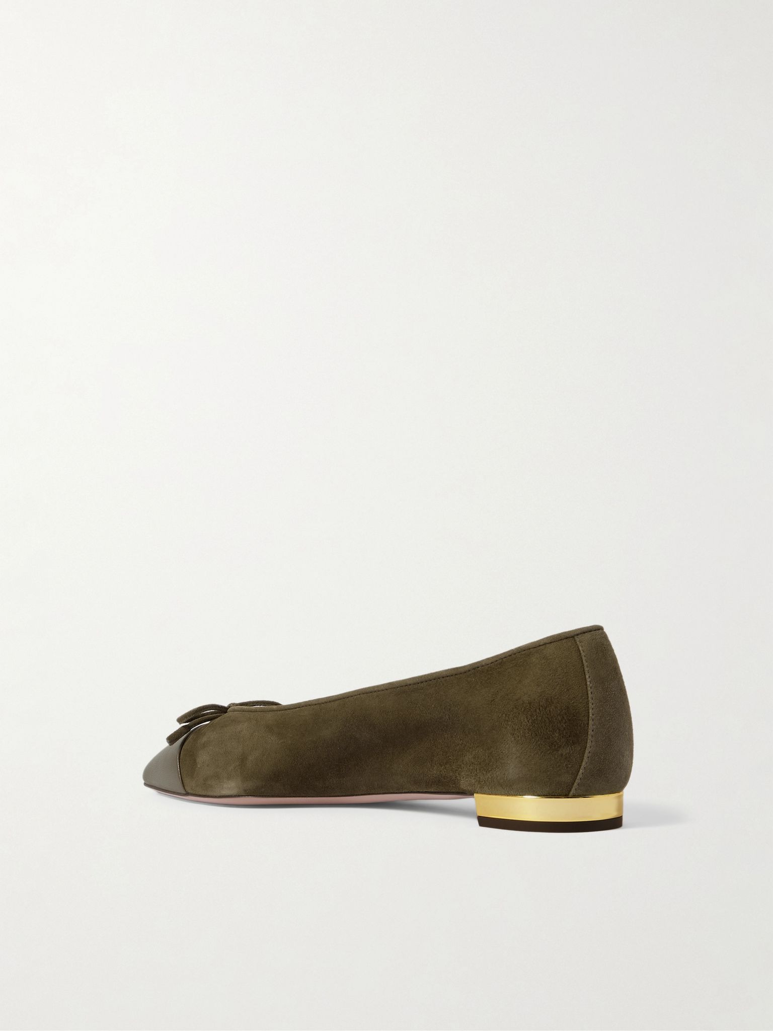 Gioia bow-detailed leather-trimmed suede ballet flats Army green - 3
