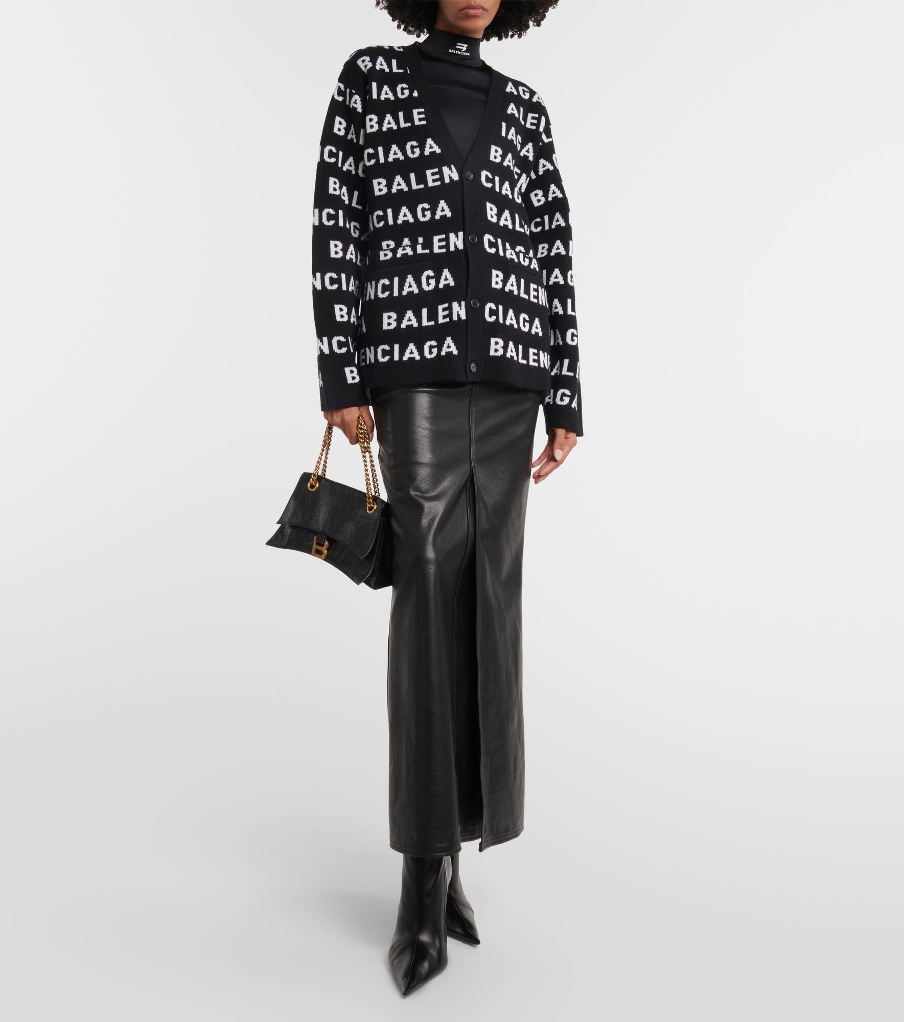 Logo jacquard wool-blend cardigan - 2