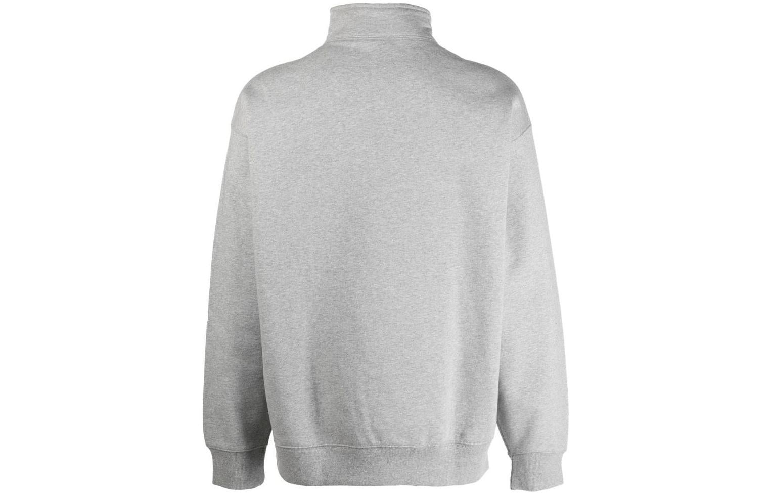 Men's Nike Solid Color Logo Embroidered Half Zipper Long Sleeves Wool Sweater Gray DQ5209-063 - 2