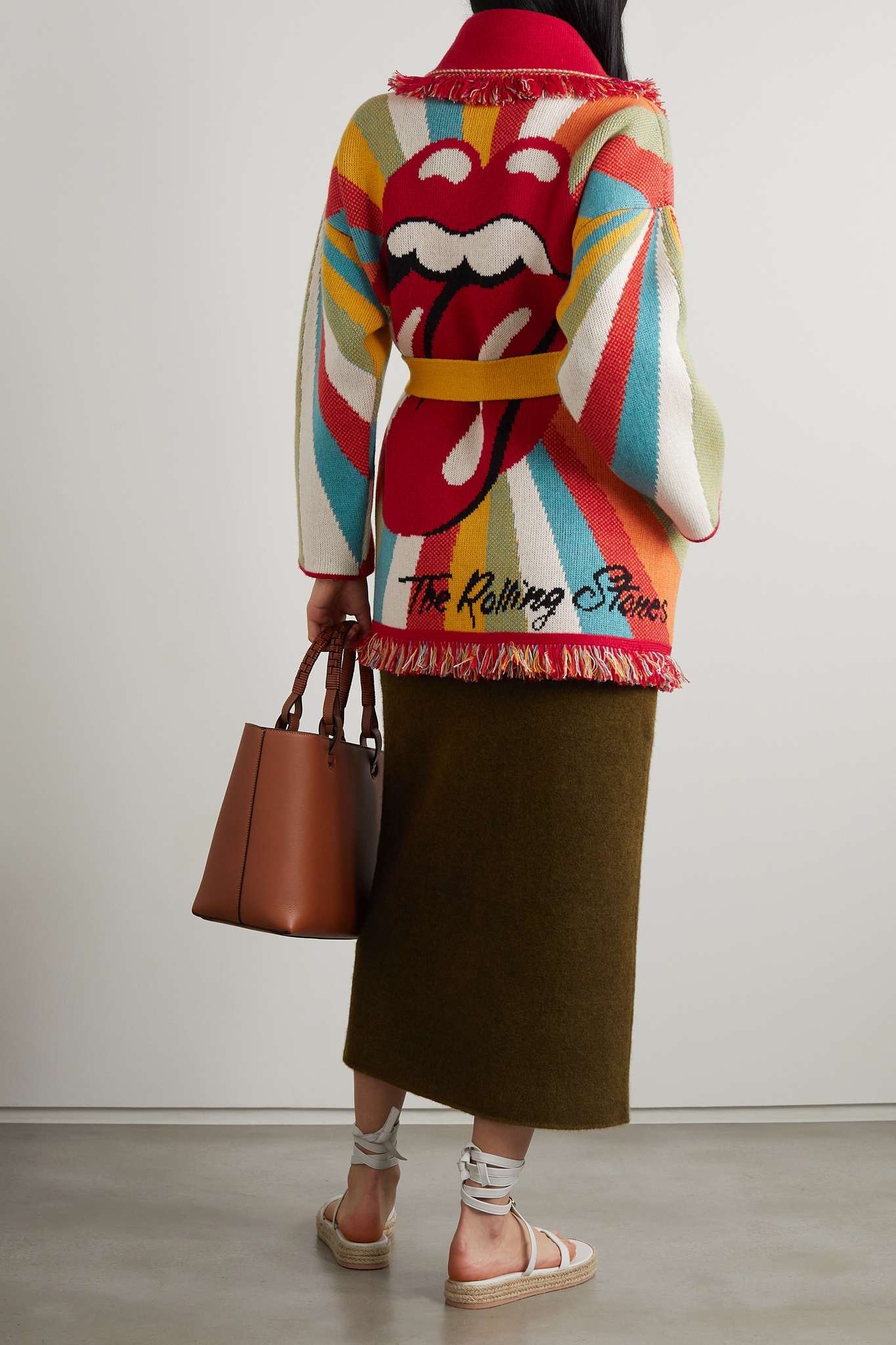 + The Rolling Stones Psychedelic Lips belted fringed jacquard-knit cashmere and wool-blend cardigan - 2