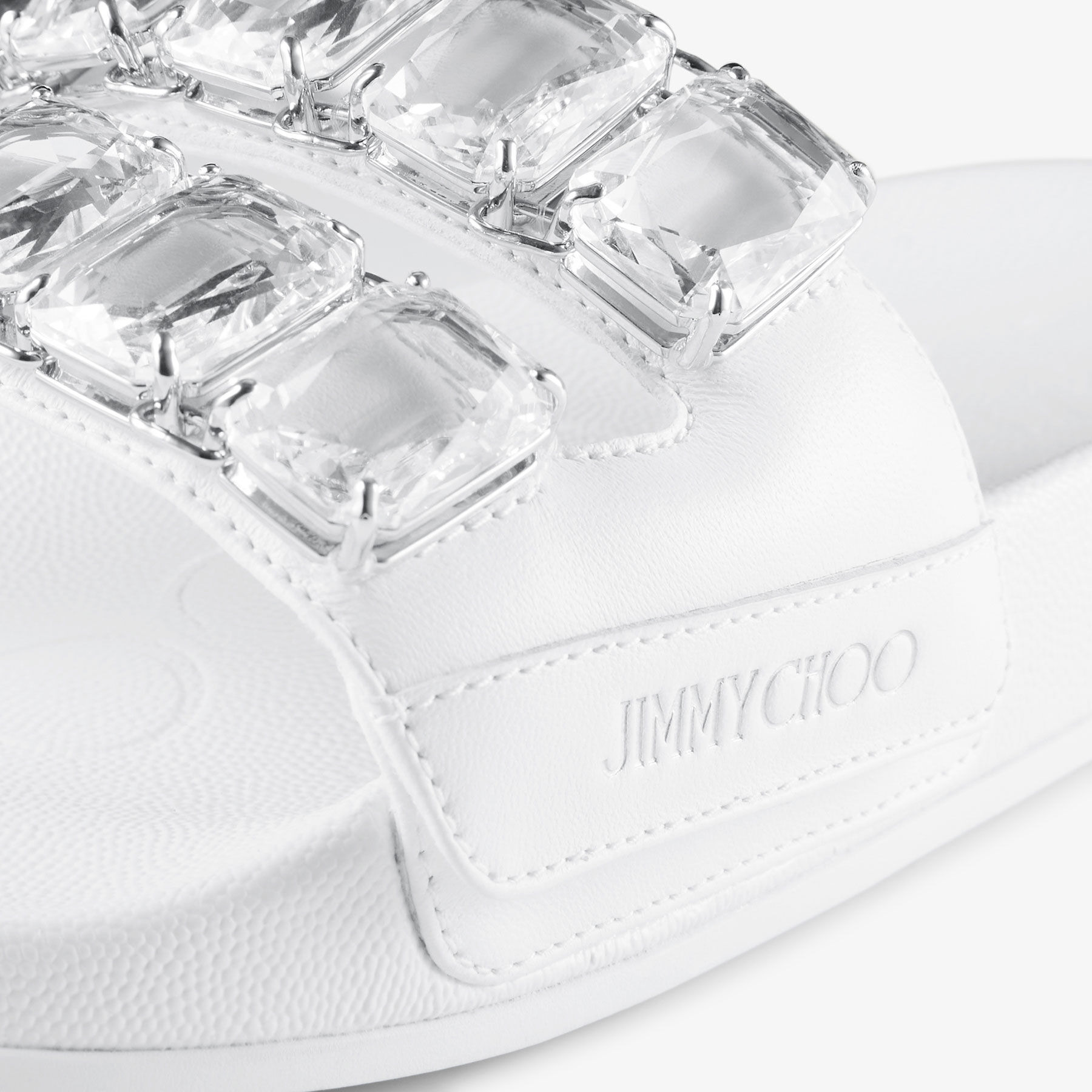 Fitz/Crystal
White Nappa Leather Crystal Slides - 4
