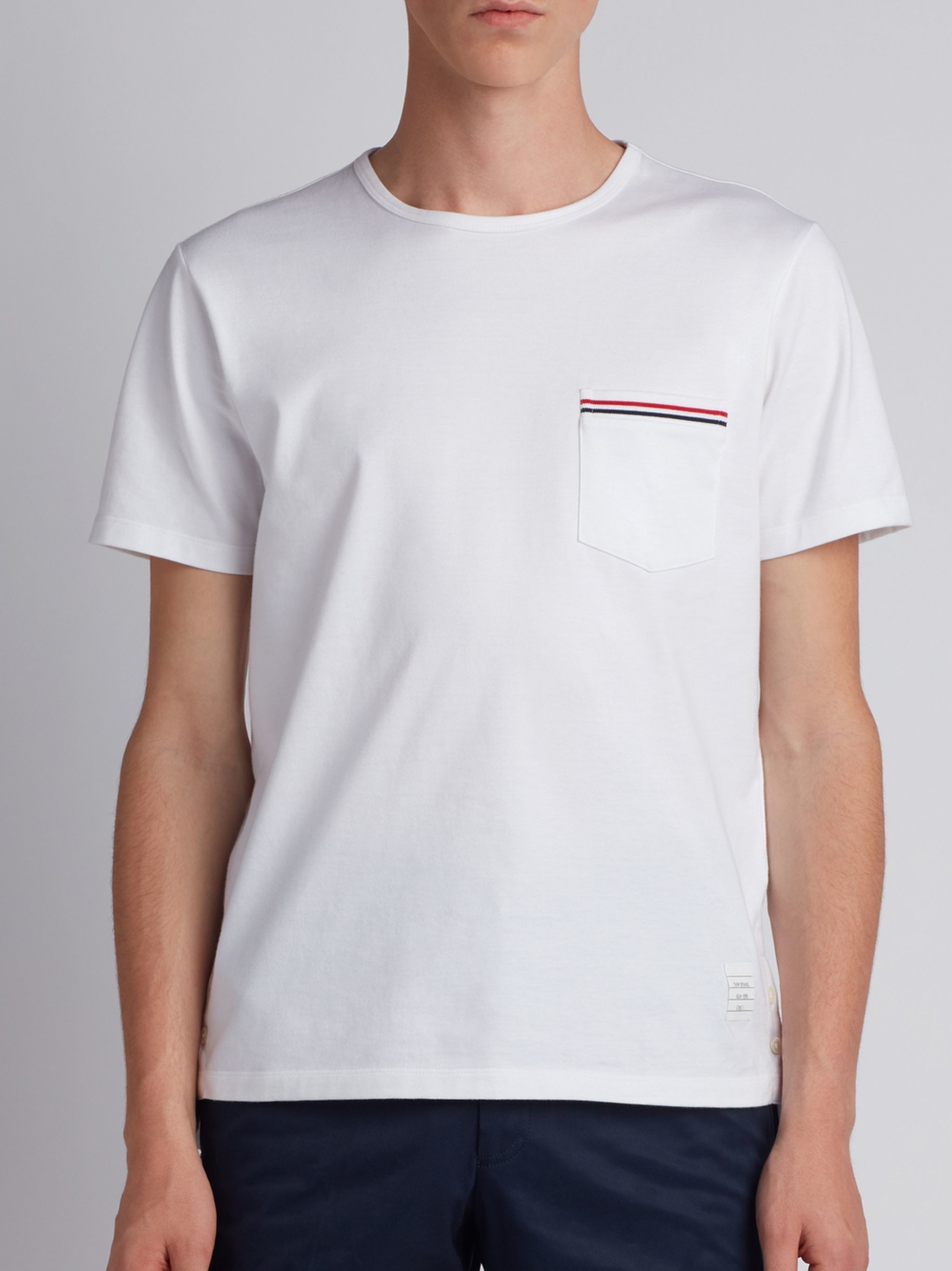 Whitemedium Weight Jersey Tipped Pocket Crew Neck Tee - 1