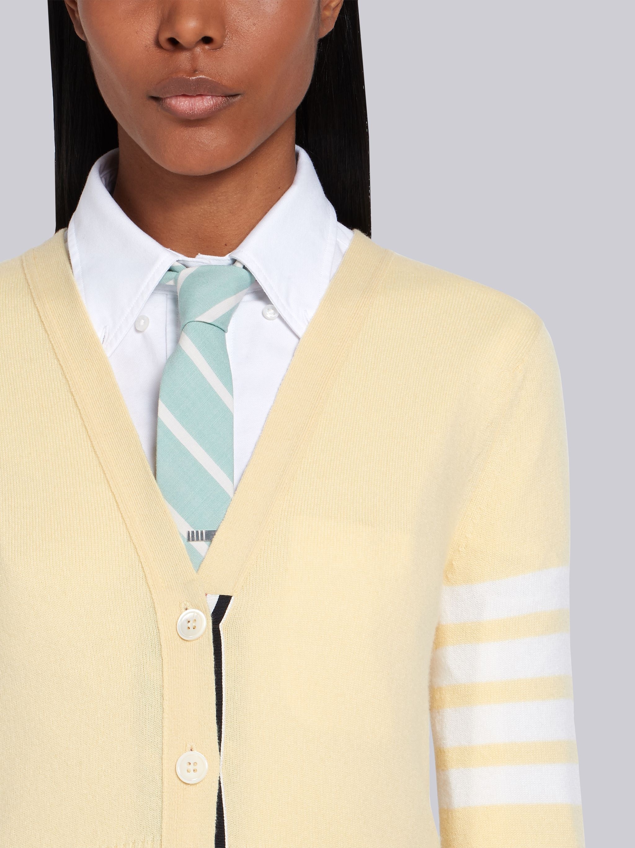 Yellow Cashmere V-Neck 4-Bar Cardigan - 5