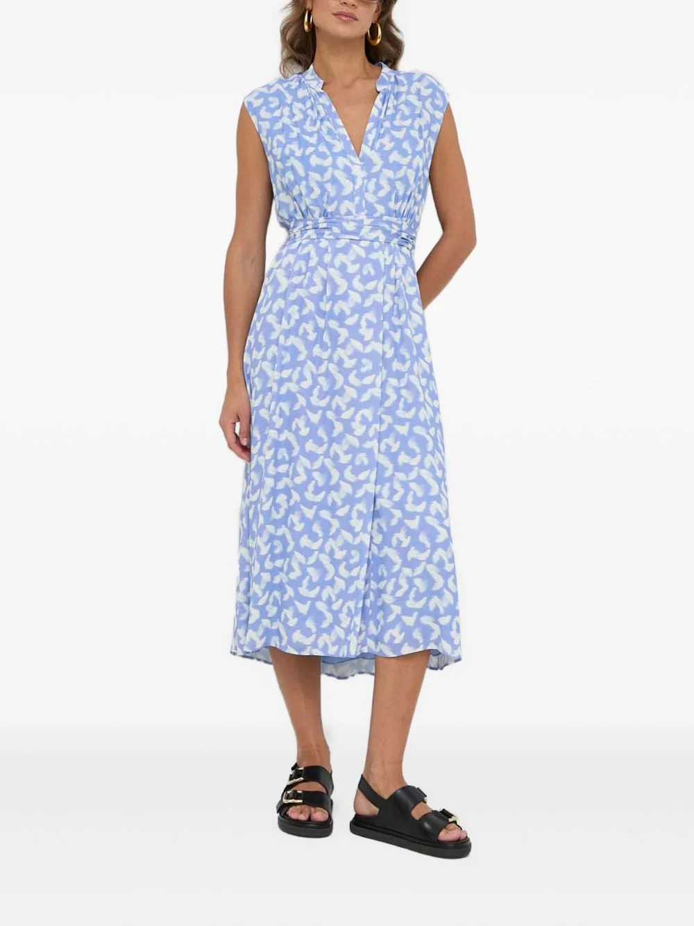 V-neck feather-print midi dress - 1