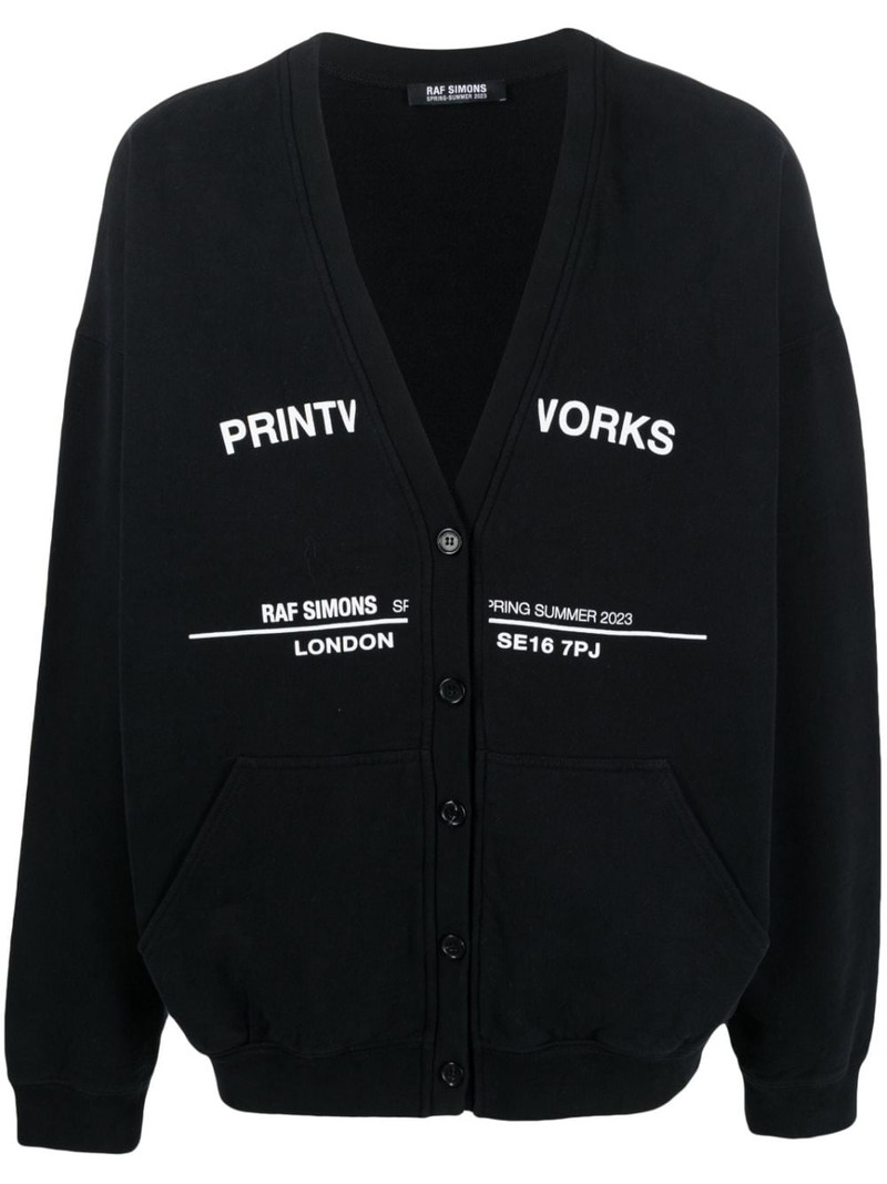 tour-print fleece cardigan 1