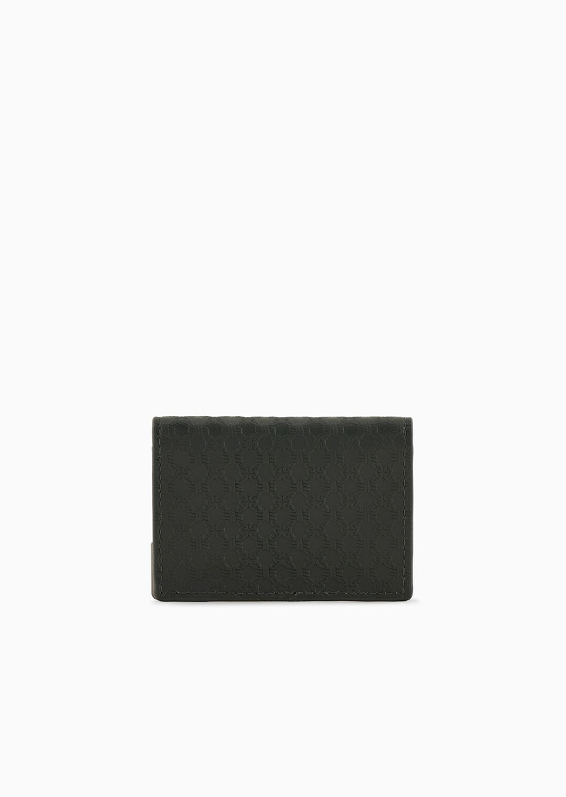 EMPORIO ARMANI Leather card holder with flap and all-over embossed pattern outlook