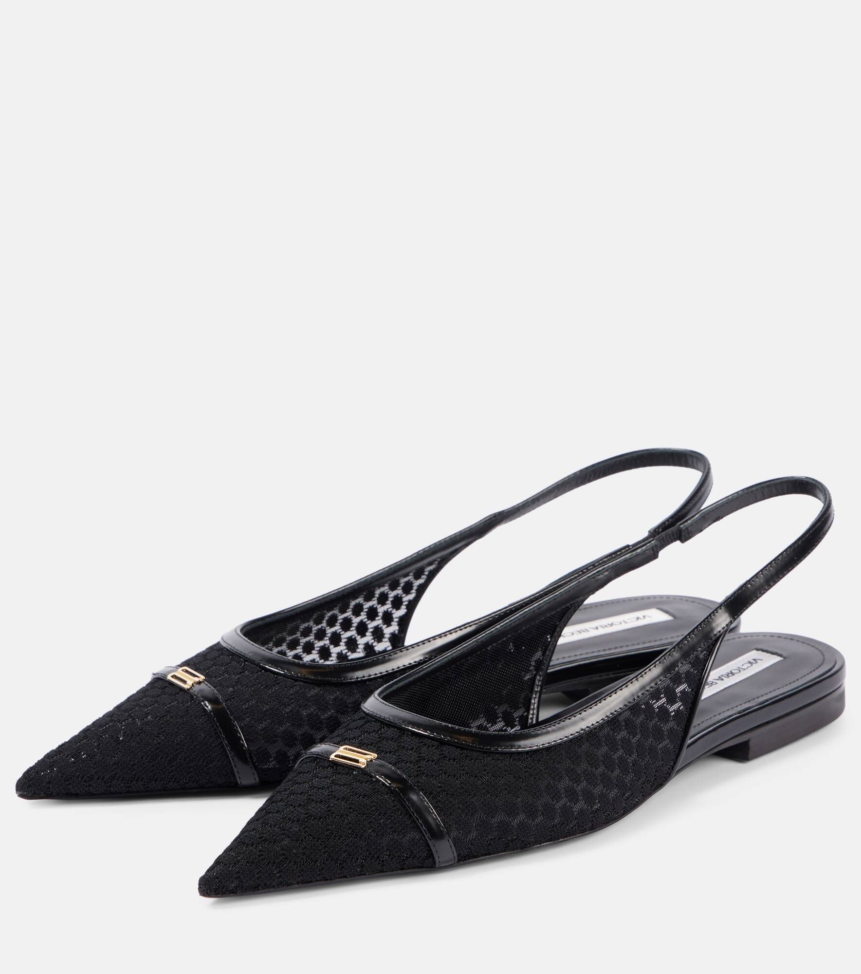 Leather-trimmed mesh slingback flats - 4