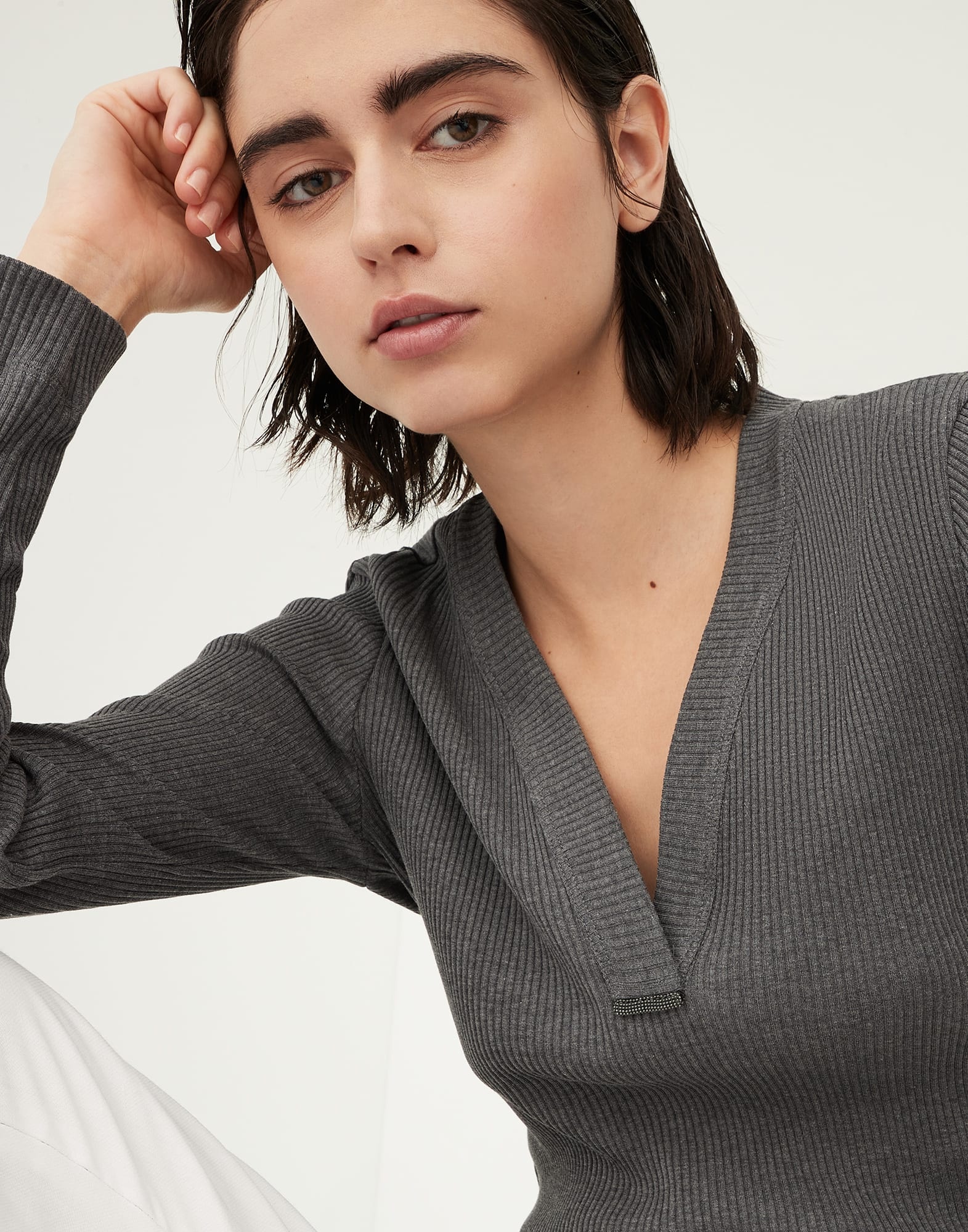 Brunello Cucinelli Cotton ribbed jersey T-shirt with shiny
