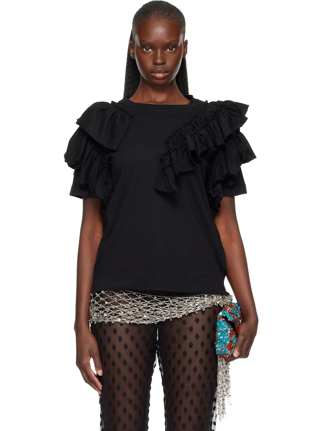 Black Ruffled T-shirt - 1