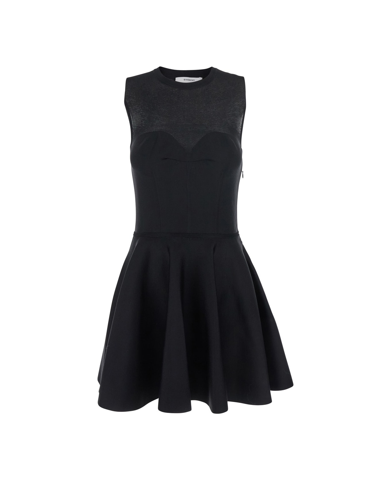 Black Crew Neck Dress With Flared Skirt In Fabric Woman - 1