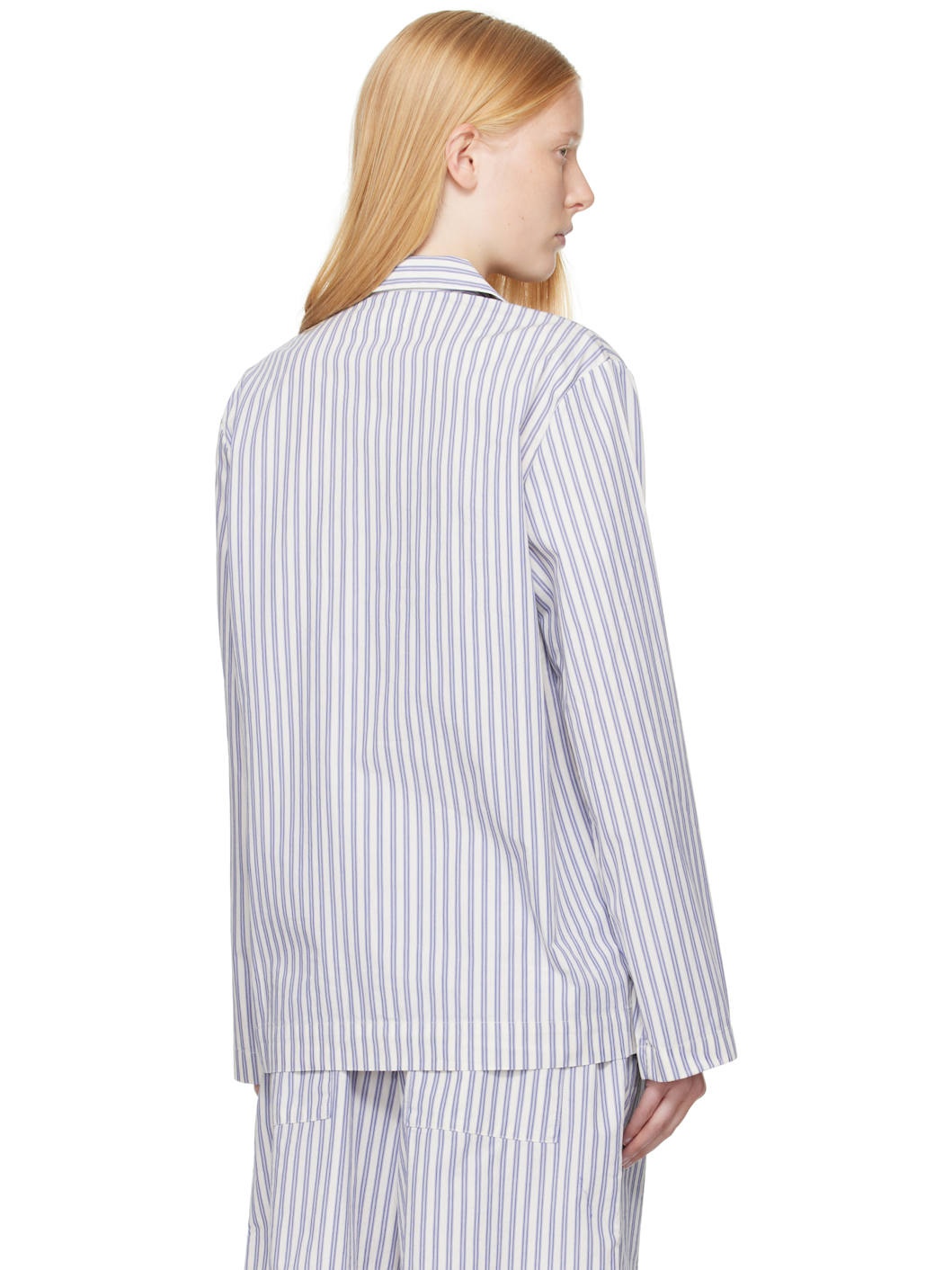 White & Blue Poplin Long-Sleeved Pyjama Shirt - 3