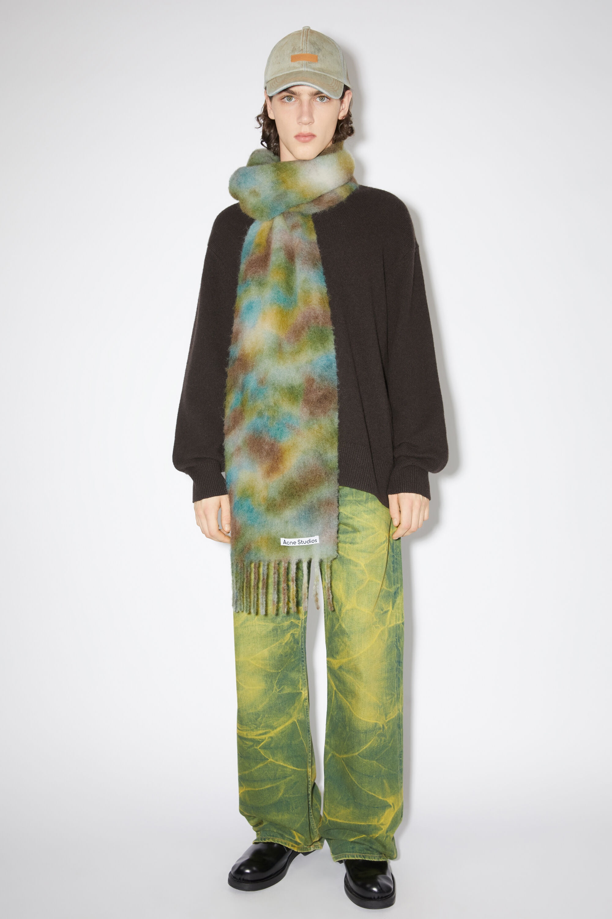 Wool mohair tie-dye scarf - Acid green/lavender blue - 3