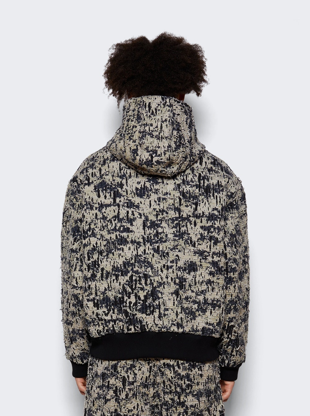 Lined Denim Hoodie Beige and Black - 5