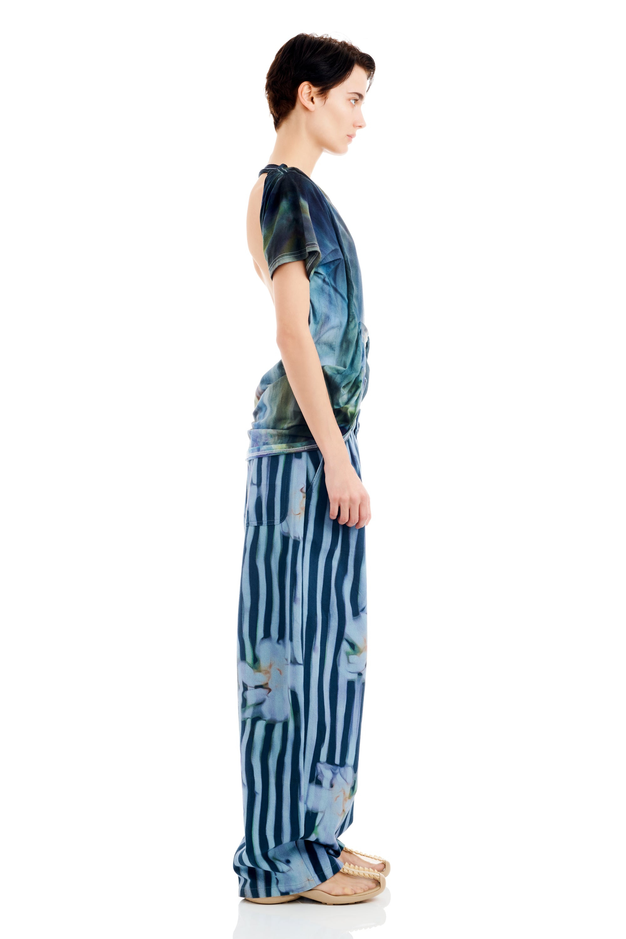 WAVY NAVY FLOWER STRIPE CATCHFLY PANT - 5