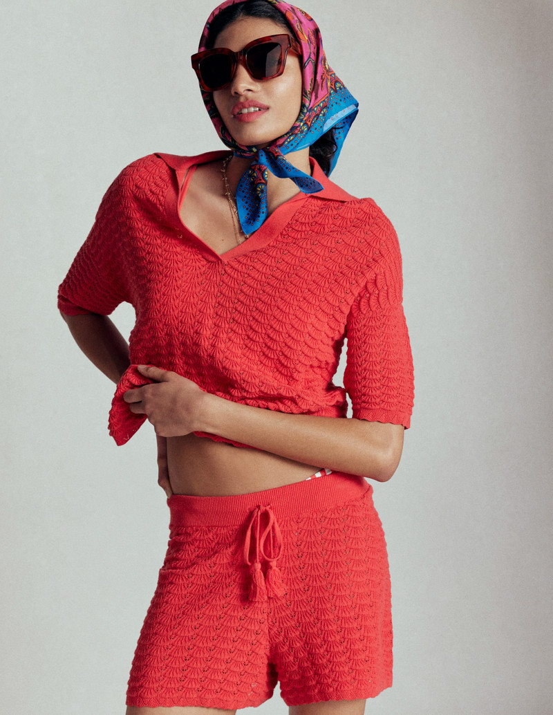 Collared Henley Sweater-Strawberry Tart Red 4
