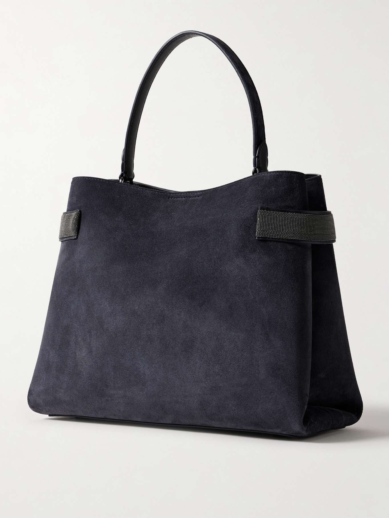 Bead-embellished suede shoulder bag Navy - 3