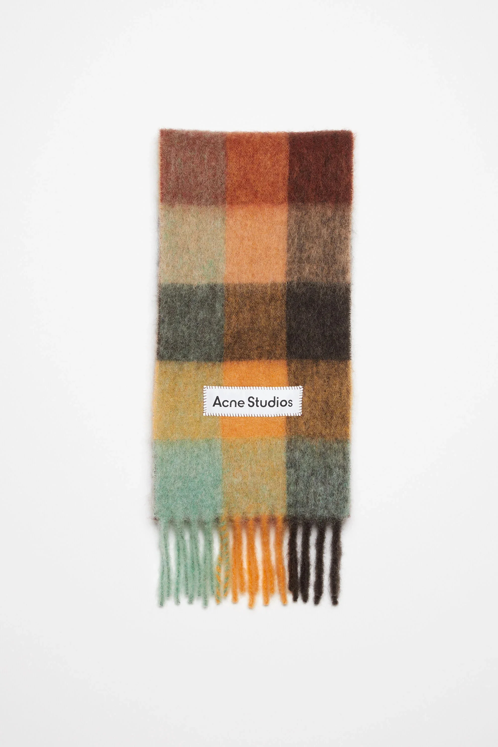 Mohair checked scarf - Chestnut brown/yellow/green - 1