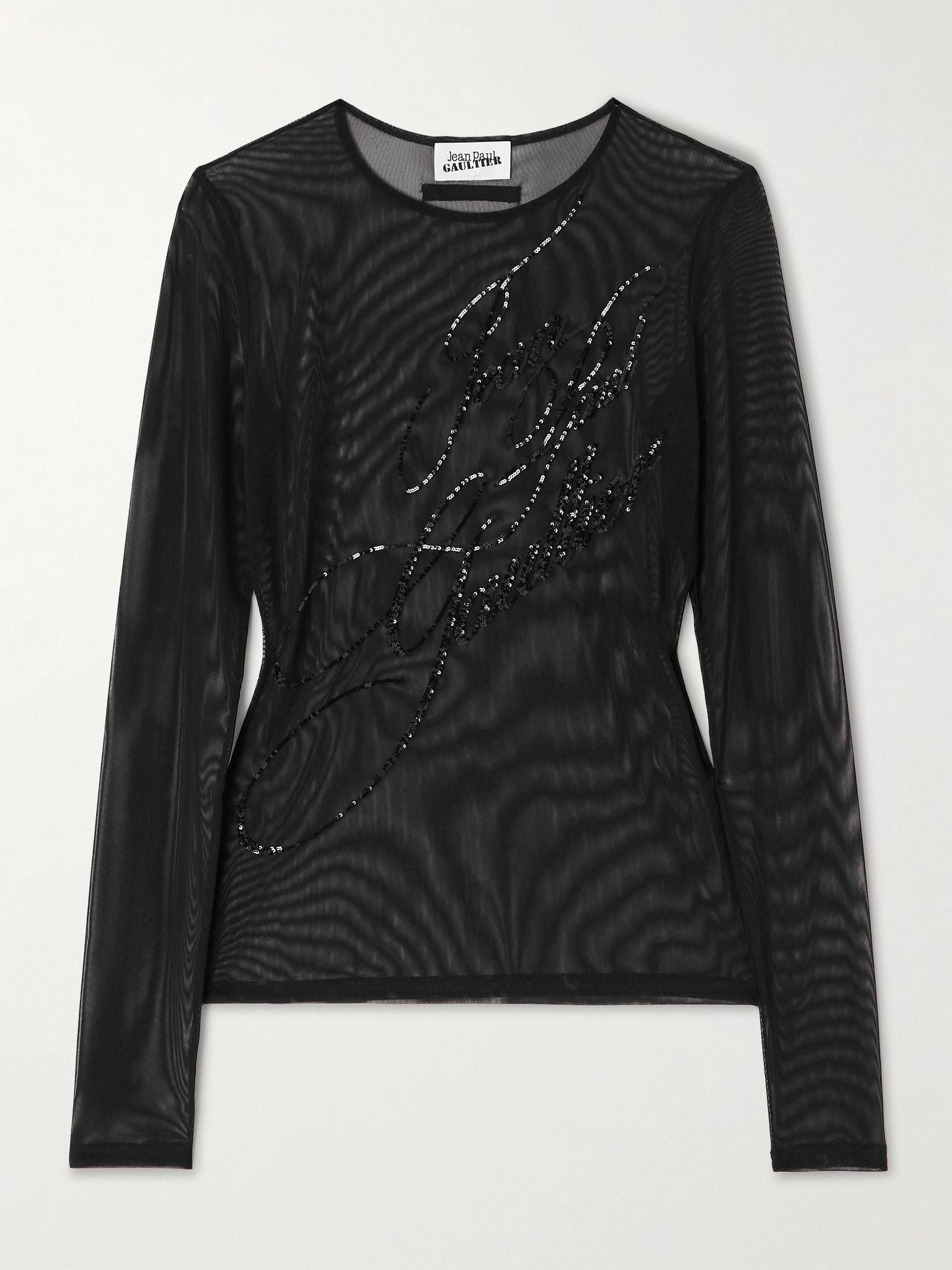 Sequin-embellished mesh top Black - 1