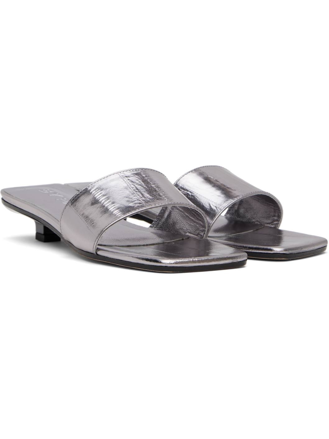 Silver Ceni Eel Embossed Metallic Leather Heeled Sandals - 4
