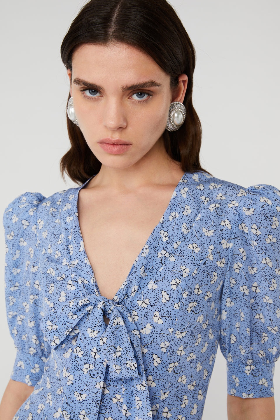 CLOVER PRINT SILK MINI DRESS WITH BOW - 6