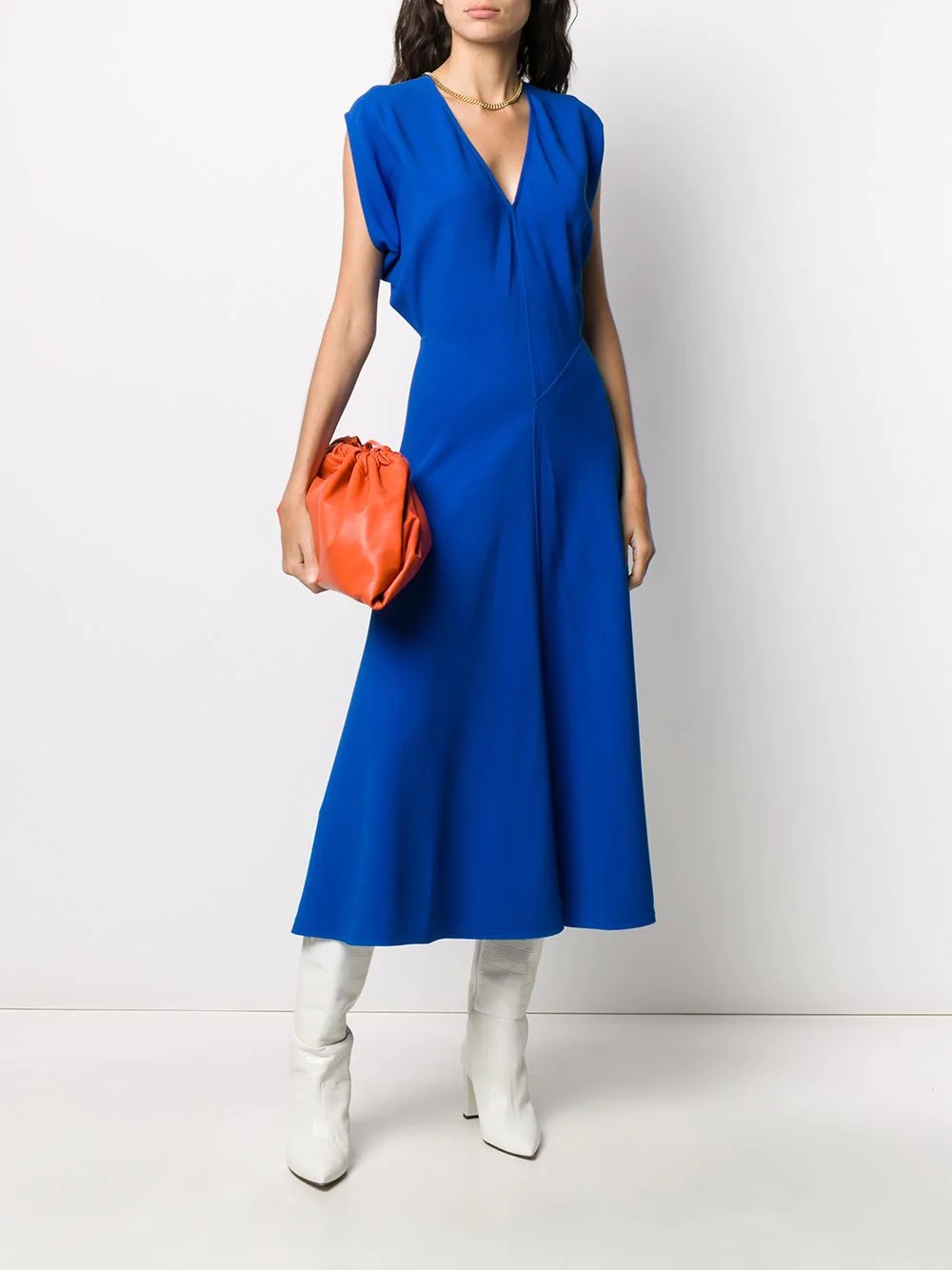 v-neck flared midi dress - 2