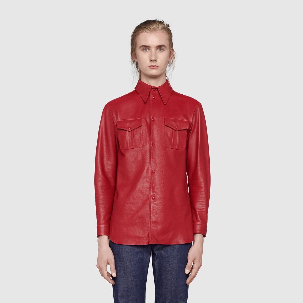 Leather shirt with point collar - 3