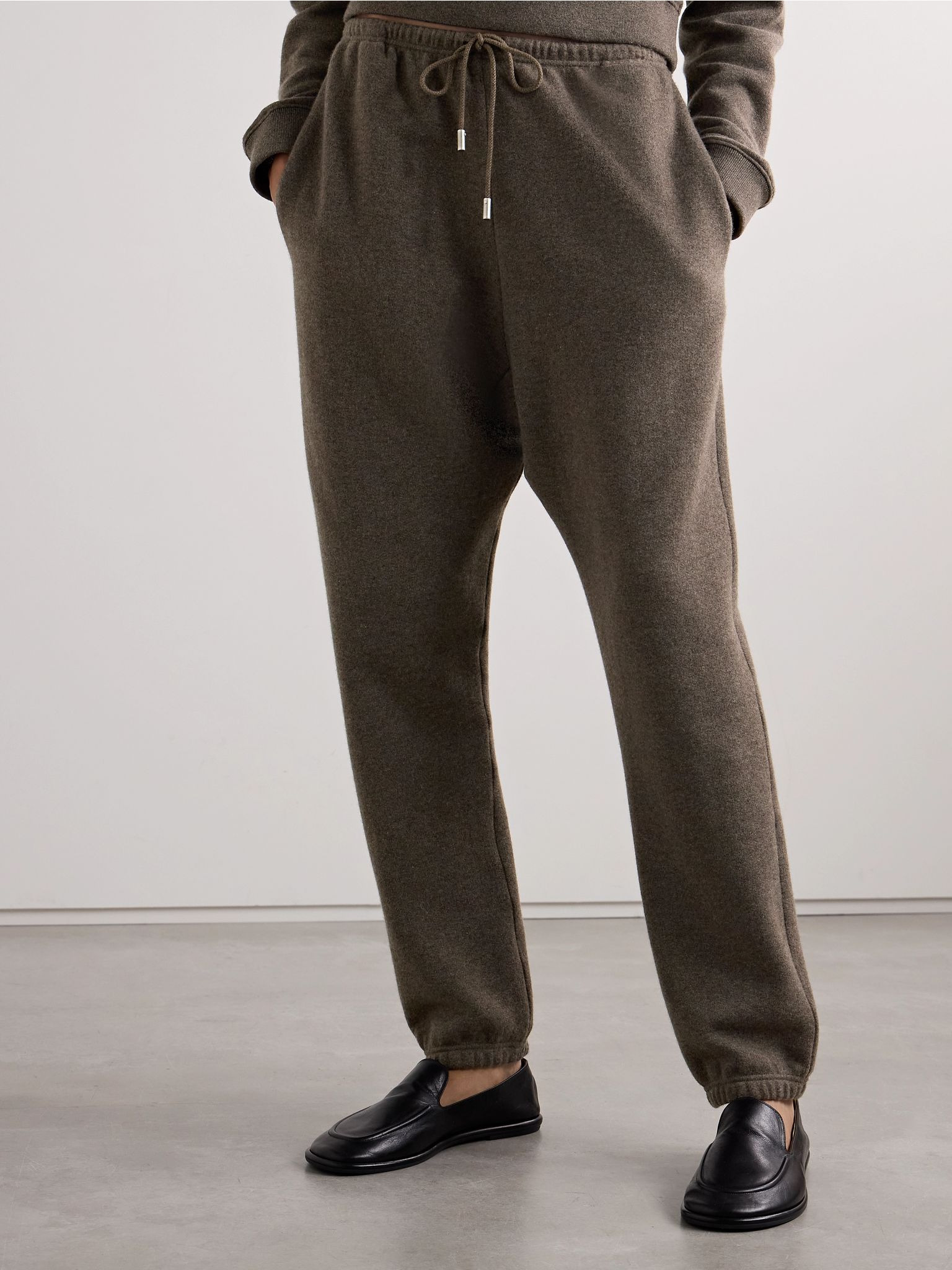 Teo mélange cashmere and cotton-blend tapered track pants Brown - 3