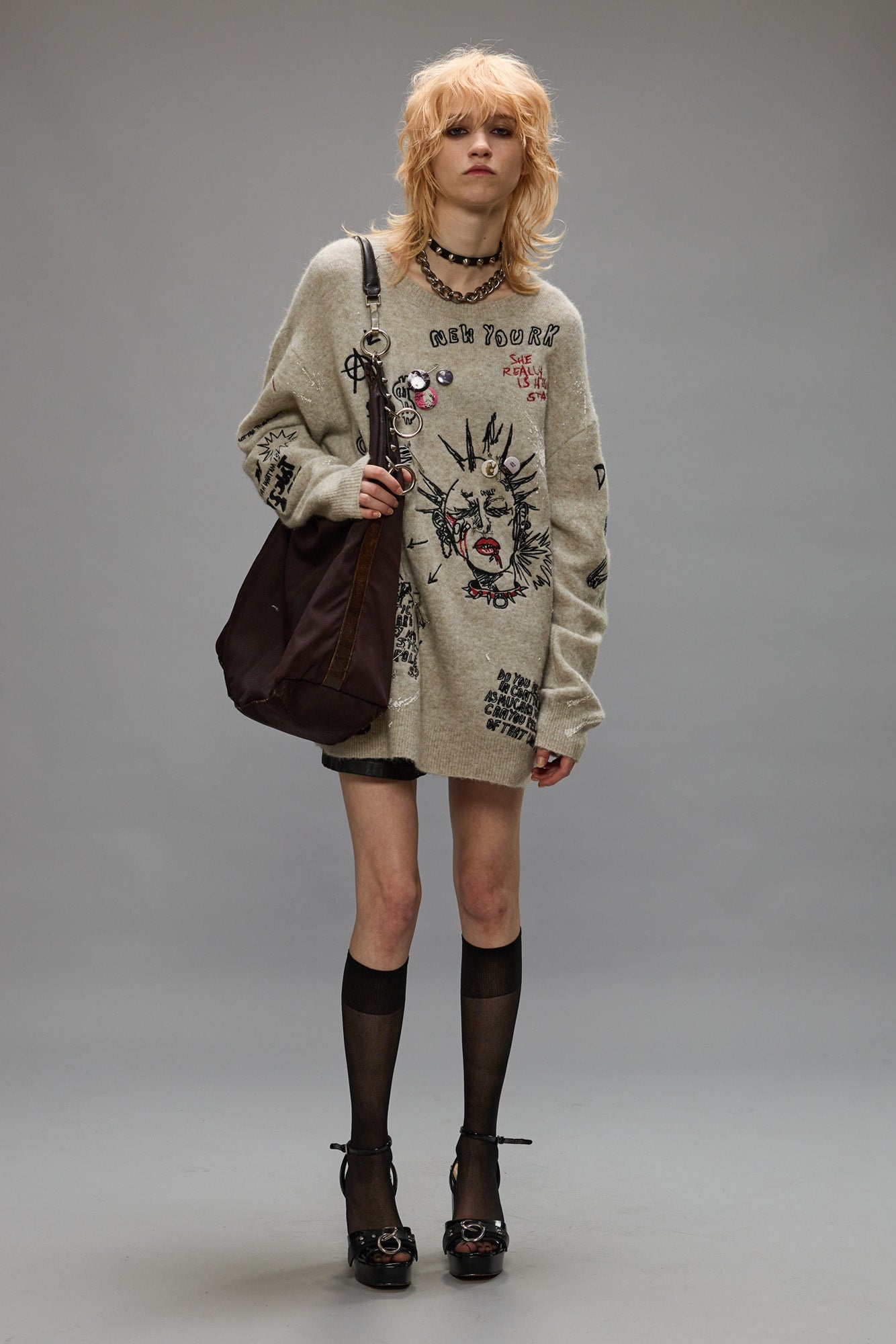 EMBROIDERED BOYFRIEND SWEATER - OATMEAL - 2