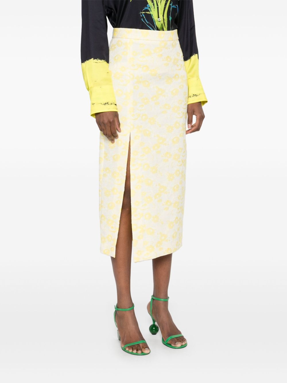 floral-jacquard midi skirt - 3