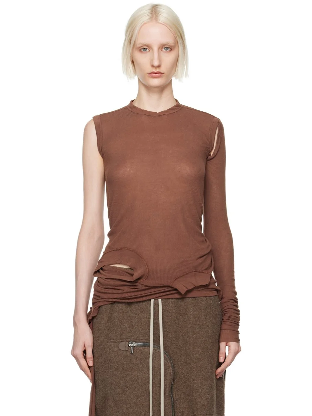 Brown Porterville Cropped Banana Long Sleeve T-Shirt - 1