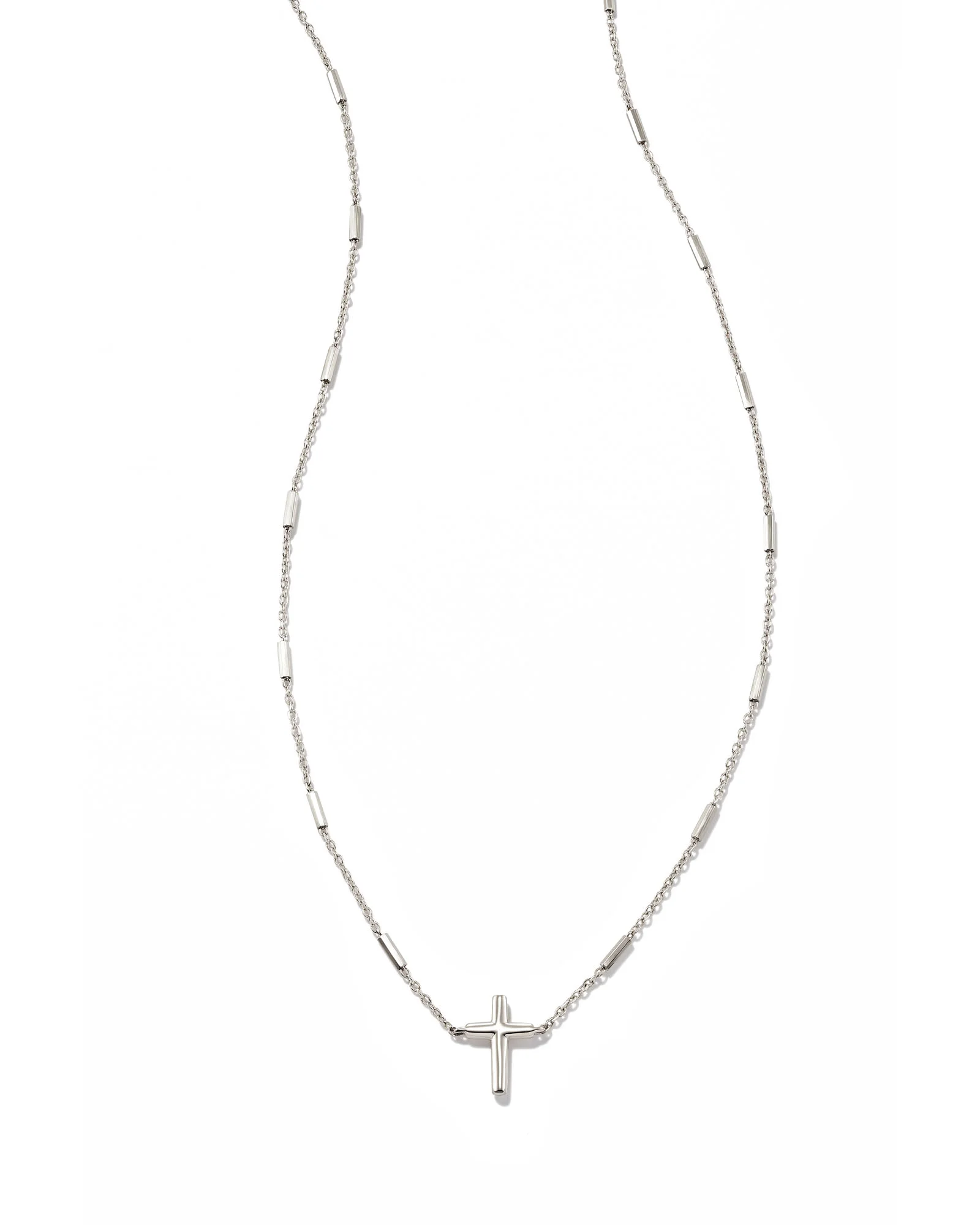 Delicate Cross Pendant Necklace in 14k White Gold - 1