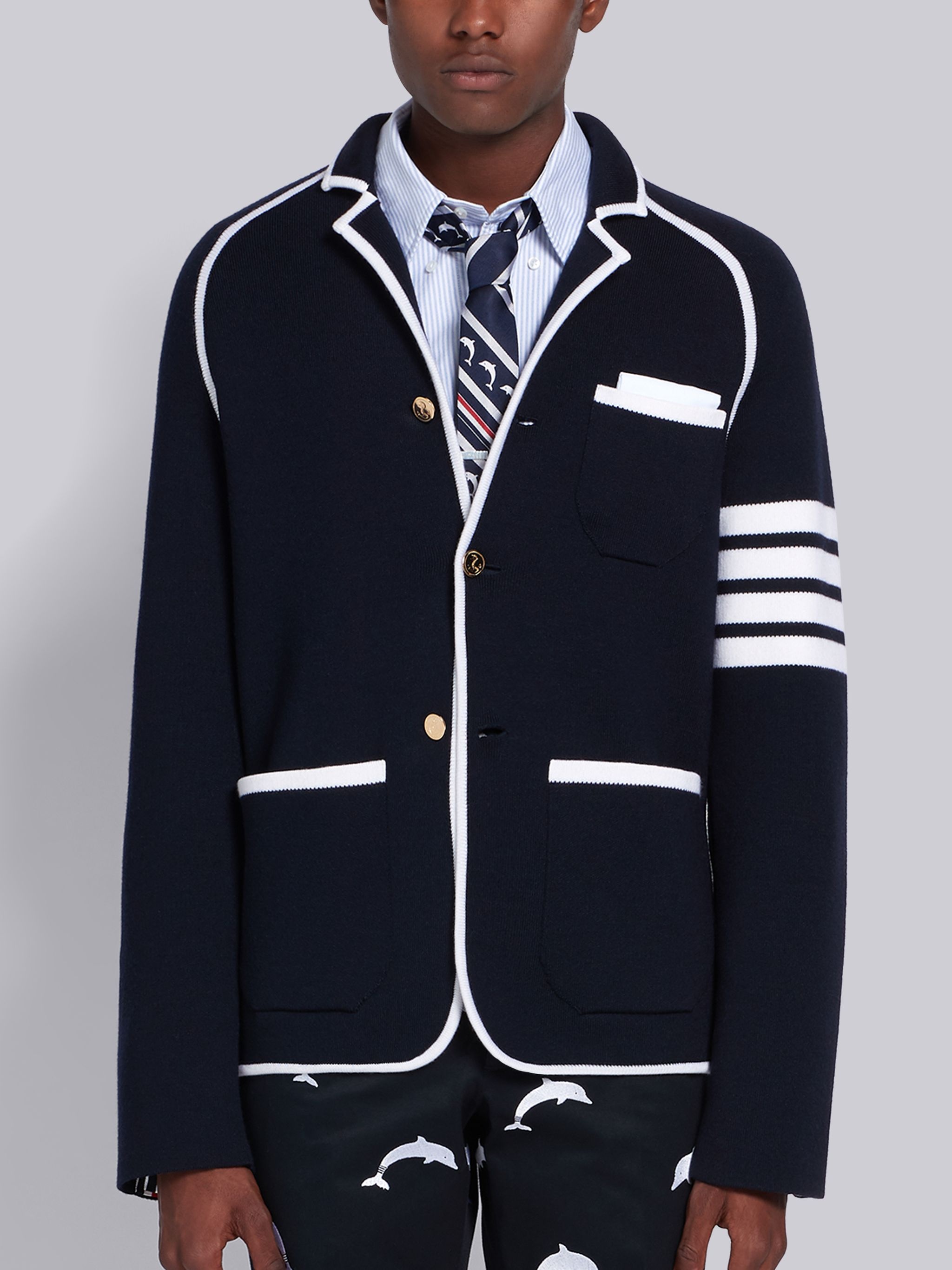 Navy Milano Stitch Sack Jacket  - 1