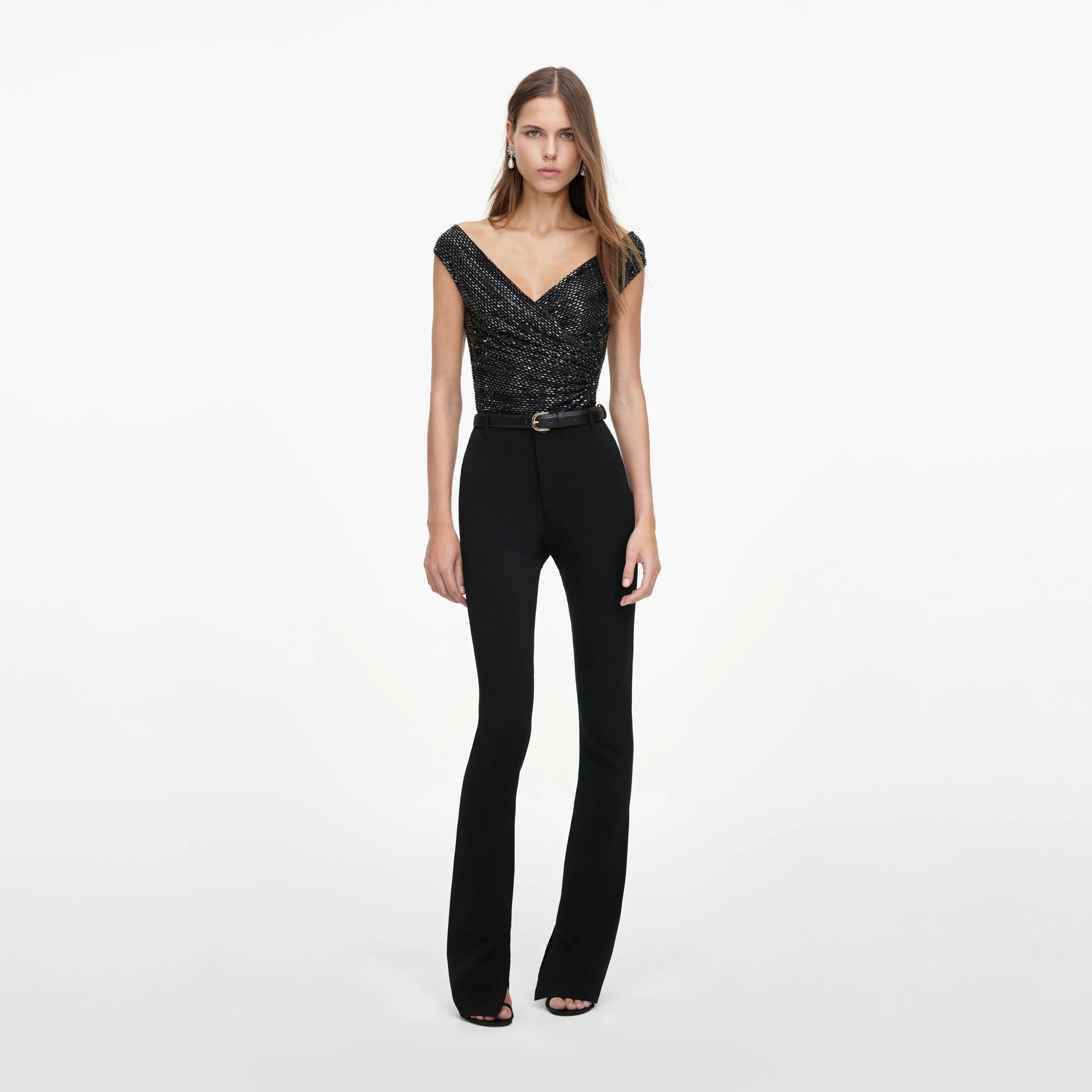 Black Rhinestone Off Shoulder Top - 1