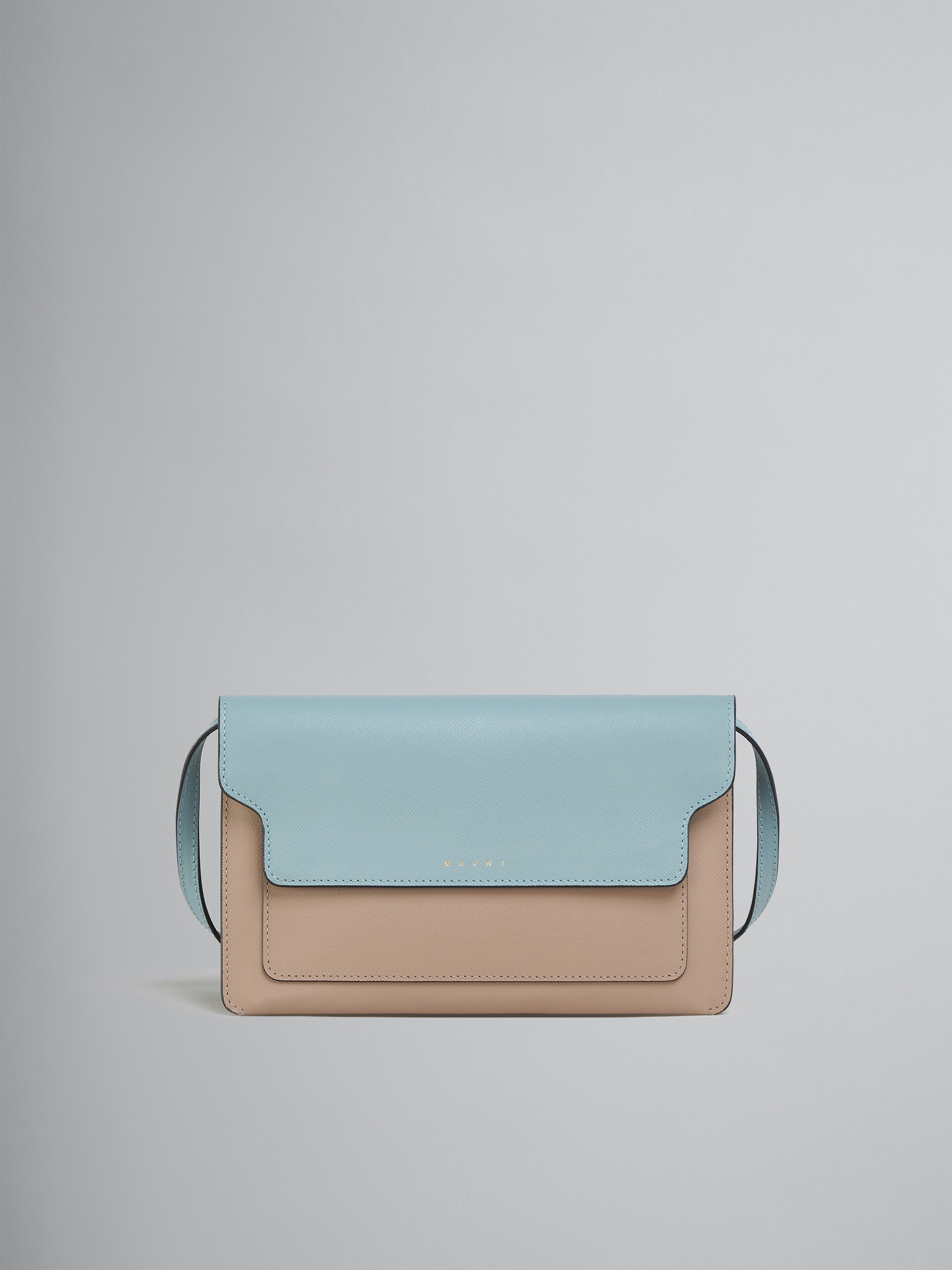 TRUNK CLUTCH IN LIGHT BLUE BEIGE AND WHITE SAFFIANO LEATHER - 1