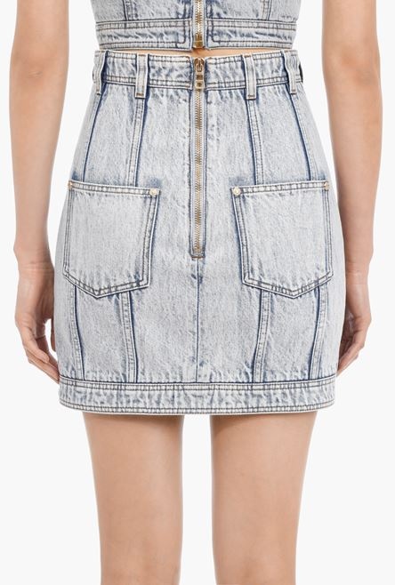 Short blue denim high-waisted skirt - 8