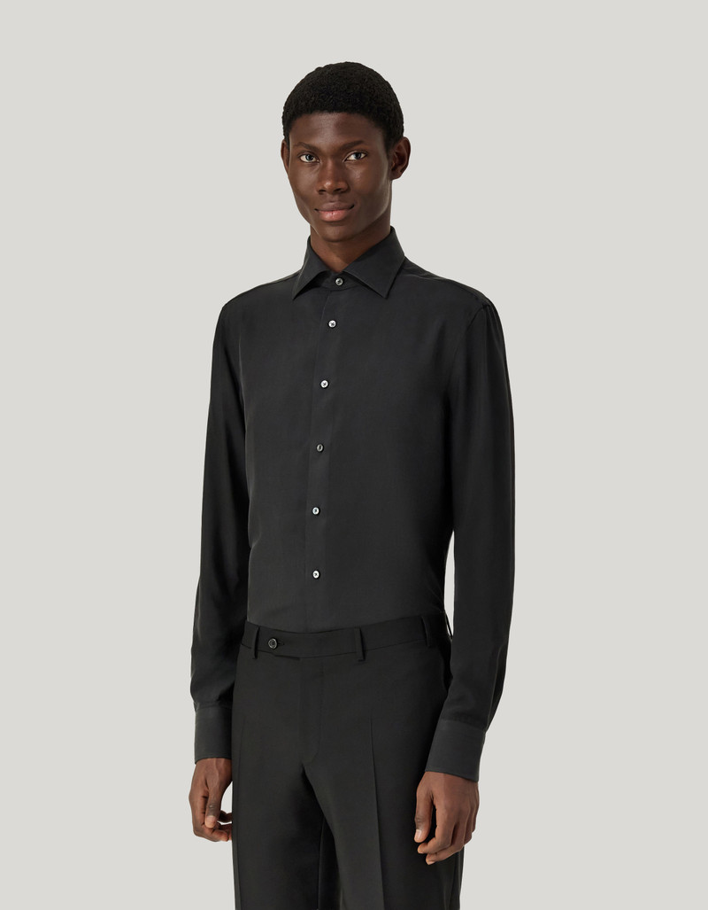 Canali REGULAR FIT SHIRT IN BLACK SILK outlook