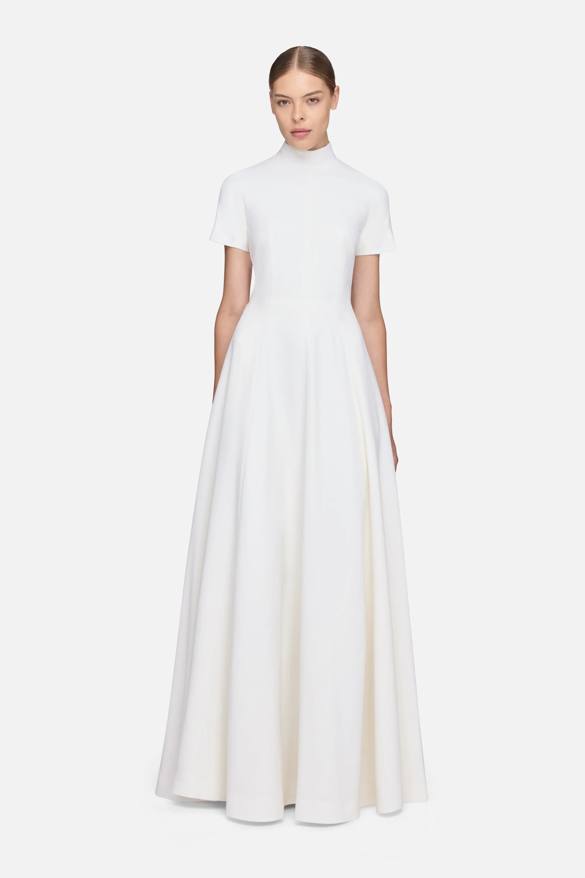 Malinda Dress in Ivory Single Wool Crepe - 1