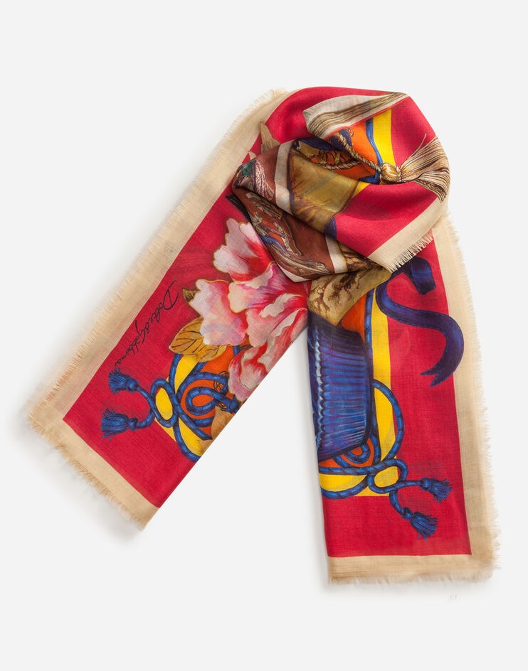 Scarf in modal and cashmere with Silk road print: 140 x 140cm- 55 x 55 inches - 3